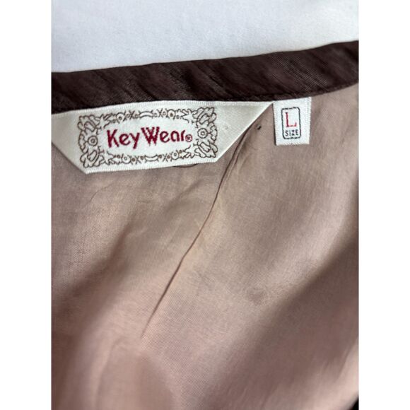 Vintage Key Wear Brown Mini Dress Size L Retro Bow Detail Earthy Feminine - Picture 8 of 11